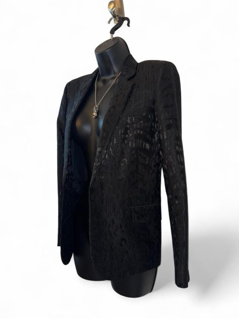 Saint Laurent Black Leopard Print Structured Blazer